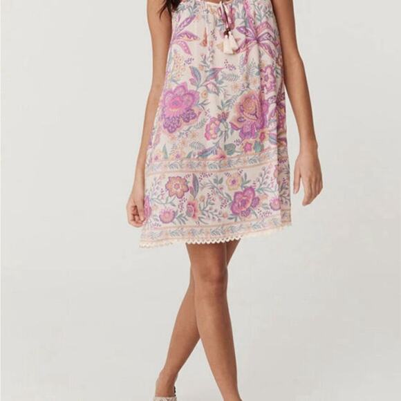 *NEW* Pink, Cream & Green Floral Sleeveless Boho Sleeveless Dress | Size M - Picture 3 of 6